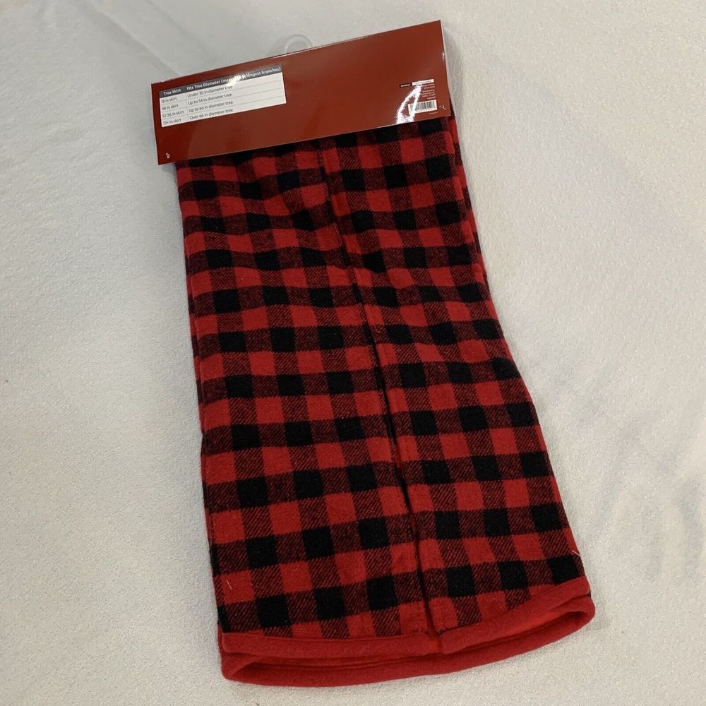 Christmas Tree Skirt Flannel Buffalo Check Plaid Red Black 48inch Farmhouse Cozy - Picture 2 of 7